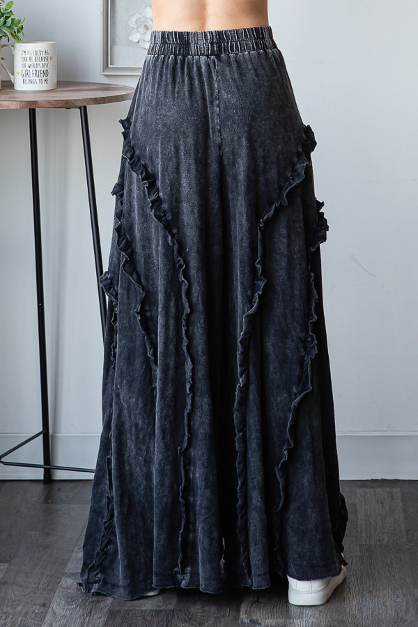 RUFFLE DETAIL WIDE LEG FLARE PANTS