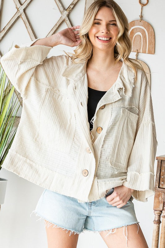 WASHED BUTTON FRONT SHORT SLEEVE BOXY SHIRT