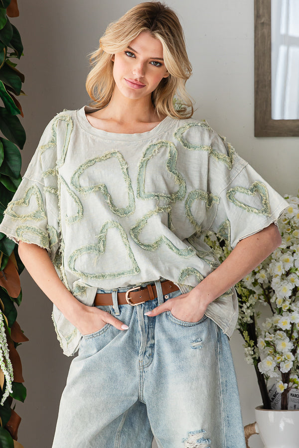 ALL OVER HEART PATCHWORK RELAXED CASUAL TOP