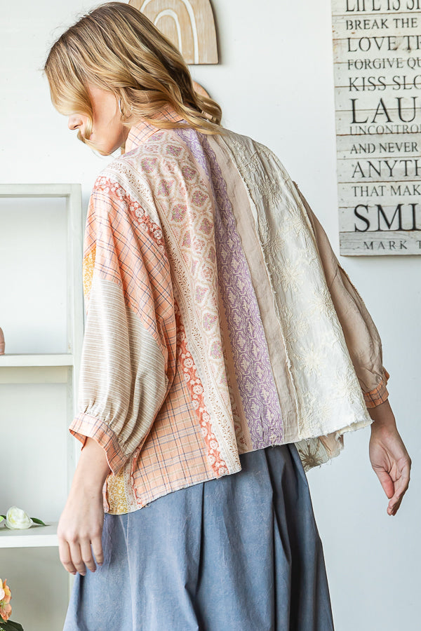 PATCHWORK BUTTON FRONT SHIRT