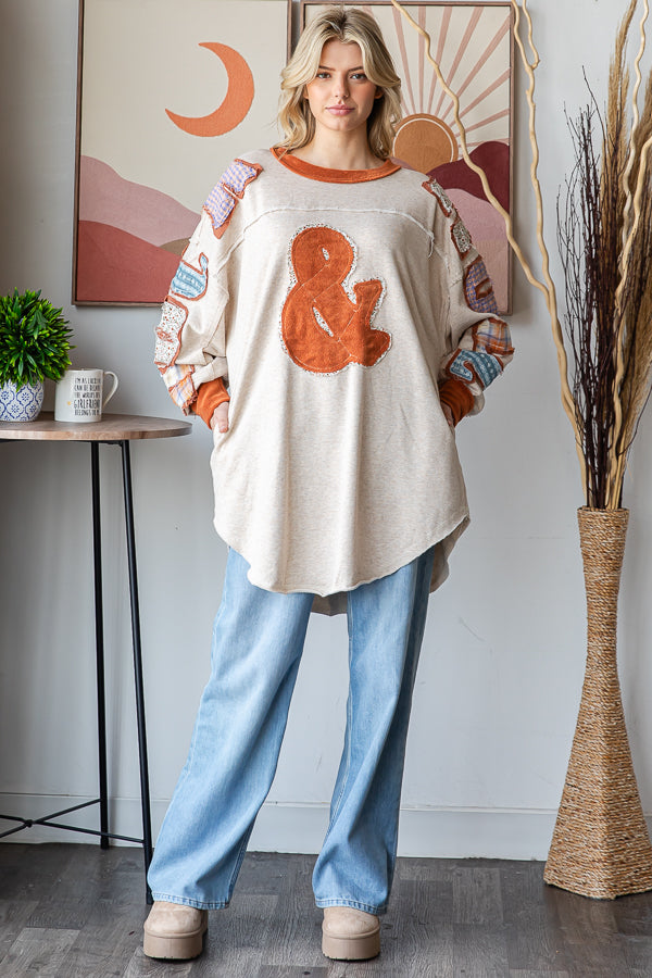 ROCK AND ROLL PATCHWORK LONG SLEEVE PULLOVER TOP