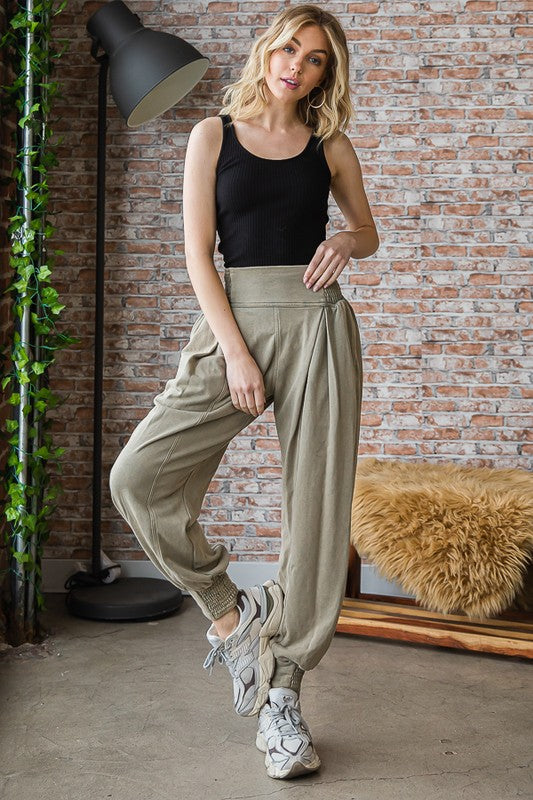 SMOCKED WAIST DETAIL JOGGER PANTS