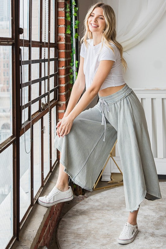 DRAWSTRING WAIST WIDE LEG PANTS