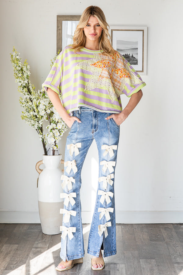 STAR PATCHWORK STRIPED SHORT SLEEVE TOP