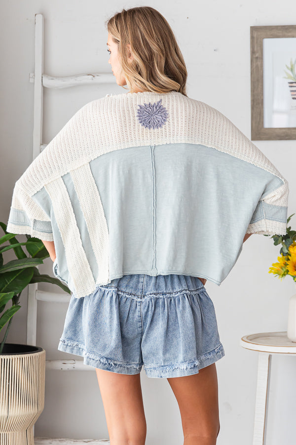 WASHED 3D FLOWER BOXY KNIT TOP