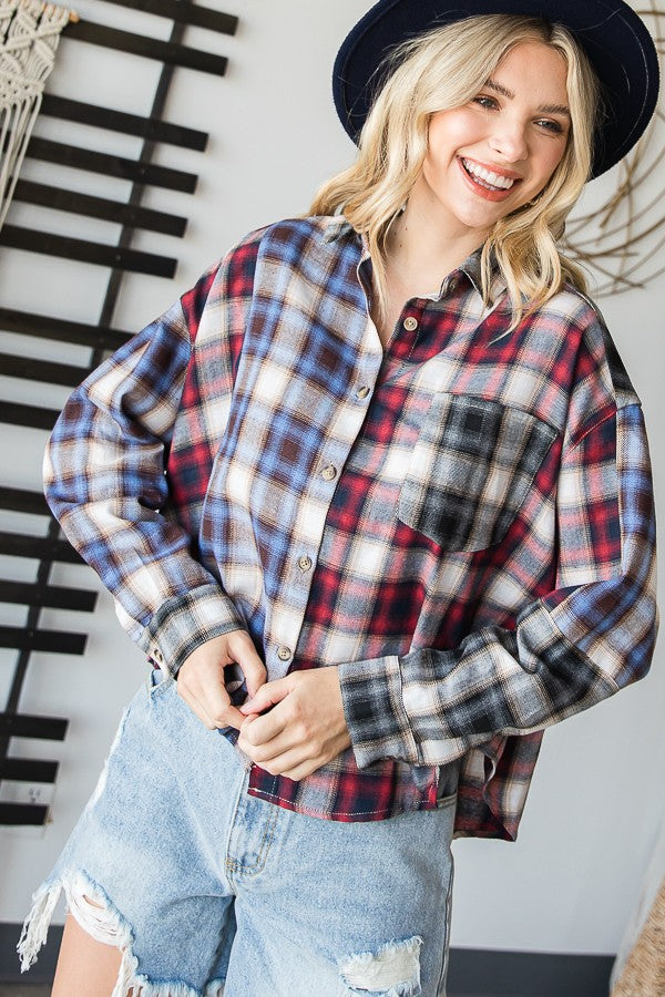 MIXED COLOR PLAID BUTTON DOWN SHIRT