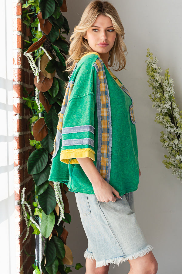 WASHED FLOWER PATCHWORK KNIT TOP