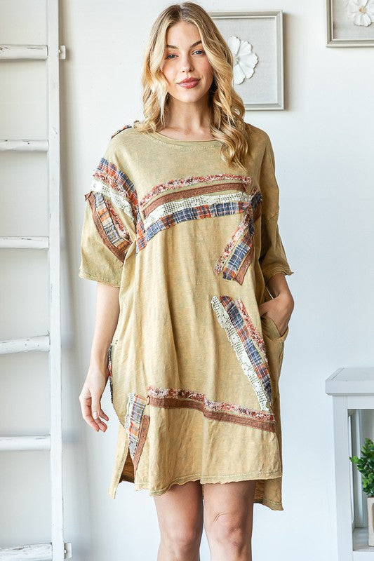 STAR PATCHWORK DROP SHOULDER OVERSIZED LONG TOP