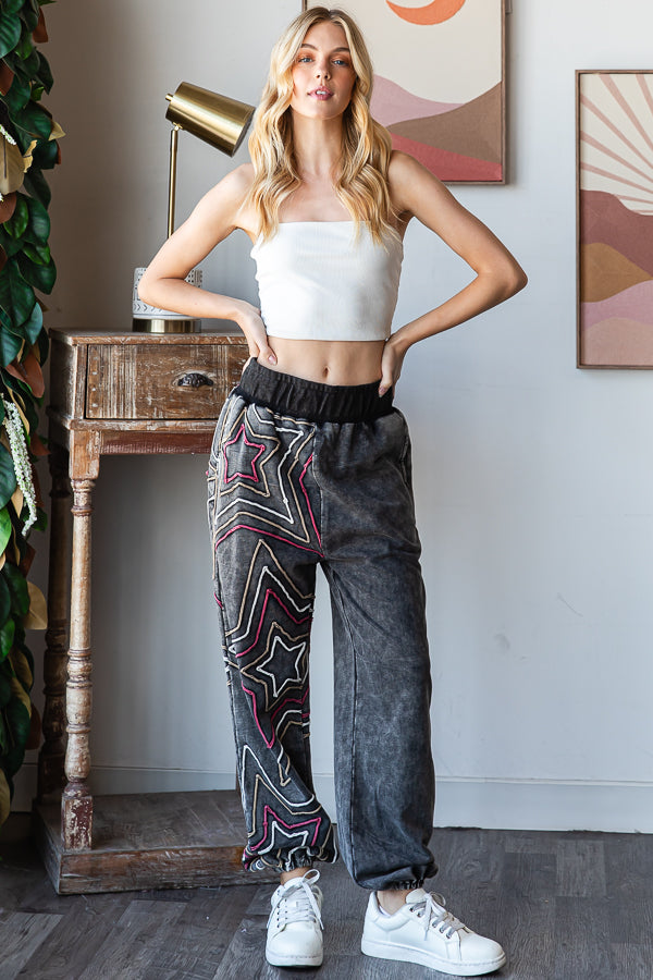 WASHED STAR APPLIQUE JOGGER PANTS
