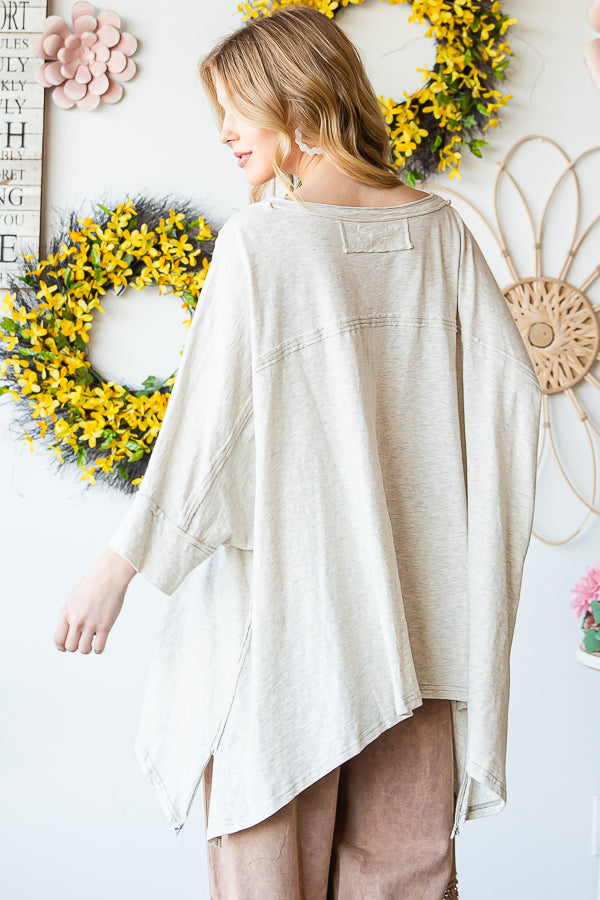 OVERSIZED V NECK SHARKBITE HEM SOFT KNIT TOP