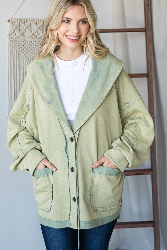 WASHED FRENCH TERRY BUTTON DOWN JACKET