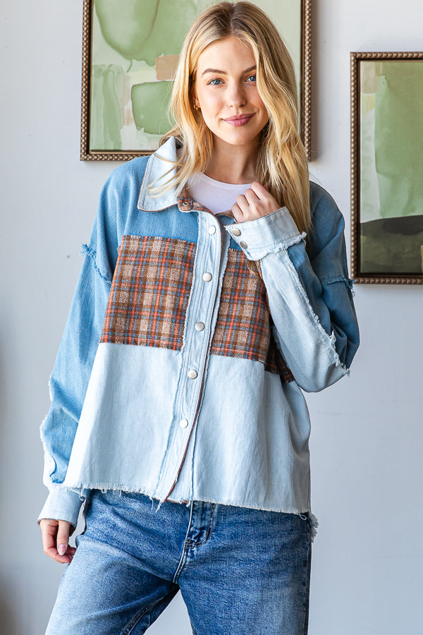 WASHED BUTTON FRONT DENIM TOP