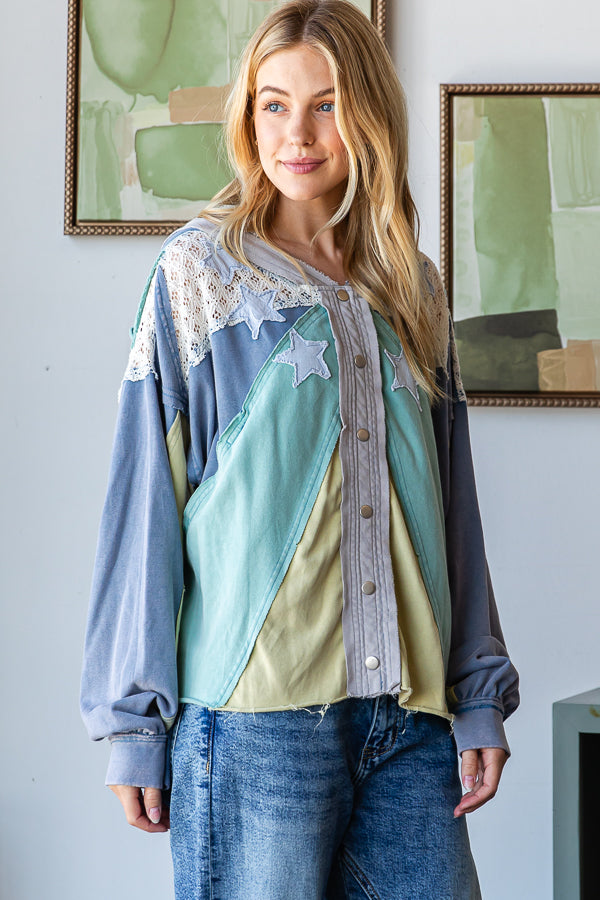 STAR PATCHWORK HOODED TOP