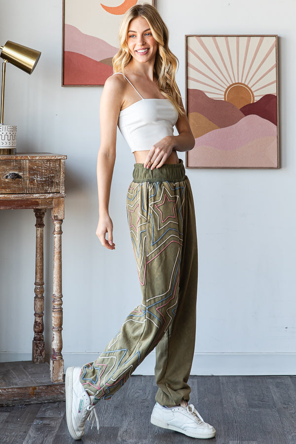 WASHED STAR APPLIQUE JOGGER PANTS