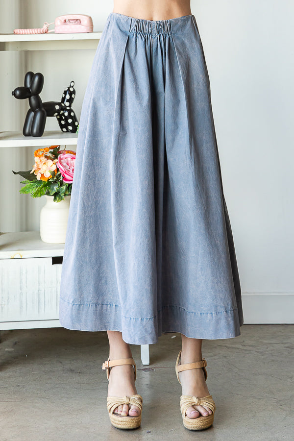 WASHED PLEATED DETAIL WIDE LEG CROPPED PANTS