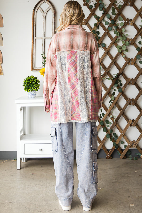 MIX MEDIA PLAID LONG SLEEVE SHIRT