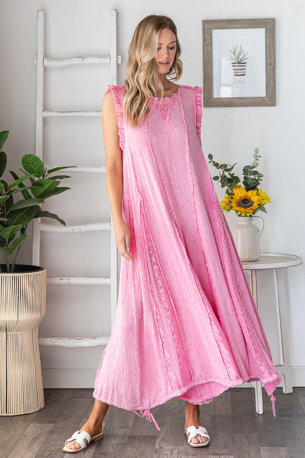 WASHED RUFFLE DETAIL COTTON GAUZE ROMPER