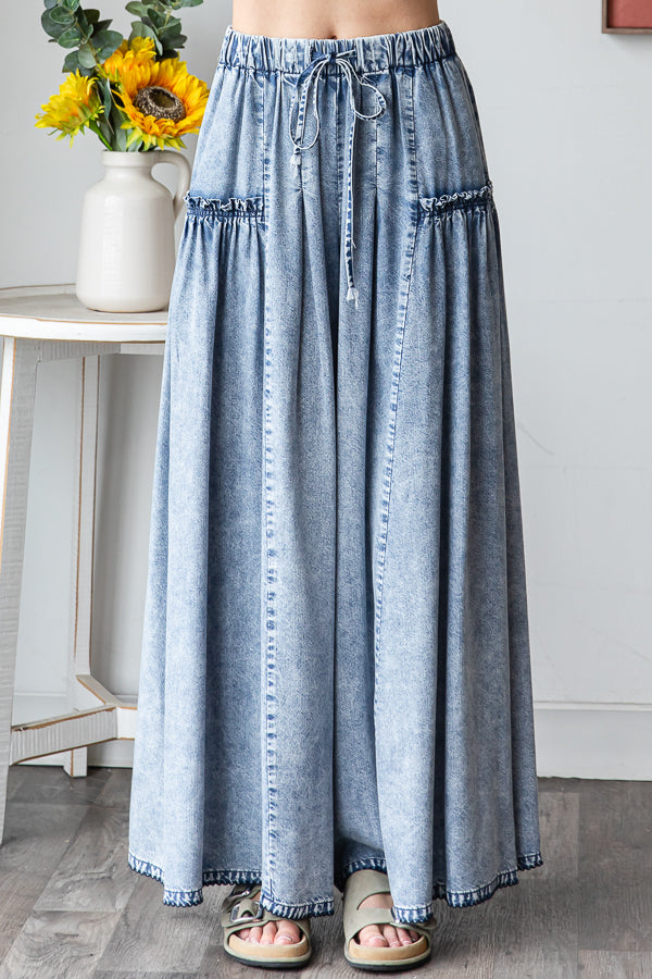 WASHED TENCEL WIDE LEG PANTS