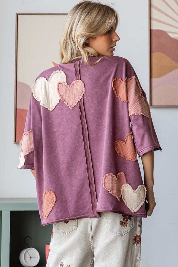 HEART PATCHWORK MINERAL WASHED SHORT SLEEVE TEE