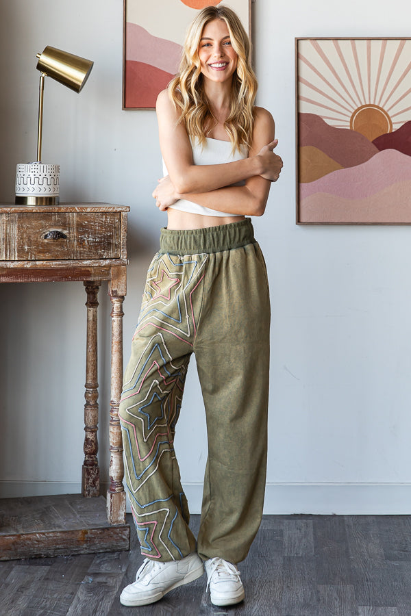 WASHED STAR APPLIQUE JOGGER PANTS
