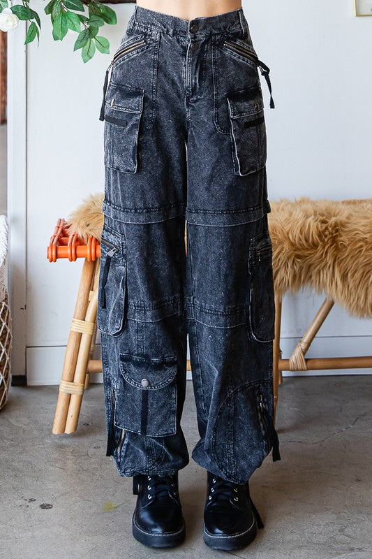 WASHED MULTI POCKETS CARGO PANTS