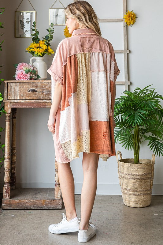 MIX MEDIA MINERAL WASHED SHORT SLEEVE SHIRT DRESS