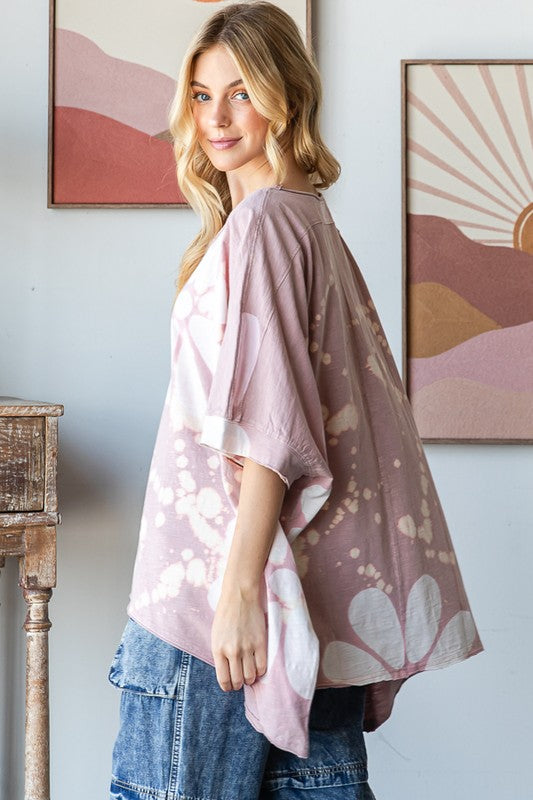WASHED BIG FLOWER PRINTED OVERSIZED TEE