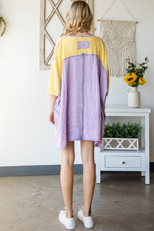 WASHED COLORBLOCK FRONT POCKET OVERSIZED BOX TEE