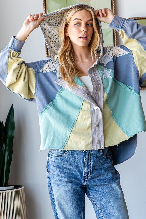 STAR PATCHWORK HOODED TOP