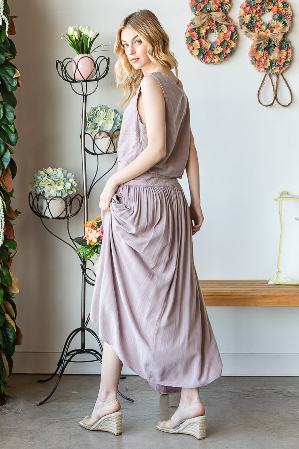 WASHED SQUARE NECK CROP TANK AND SKIRT SET