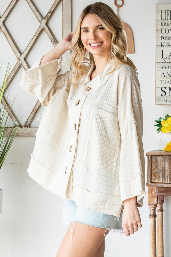 WASHED BUTTON FRONT SHORT SLEEVE BOXY SHIRT