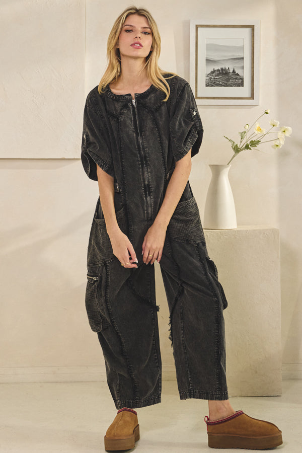 WASHED SHORTSLEEVED JUMPSUIT