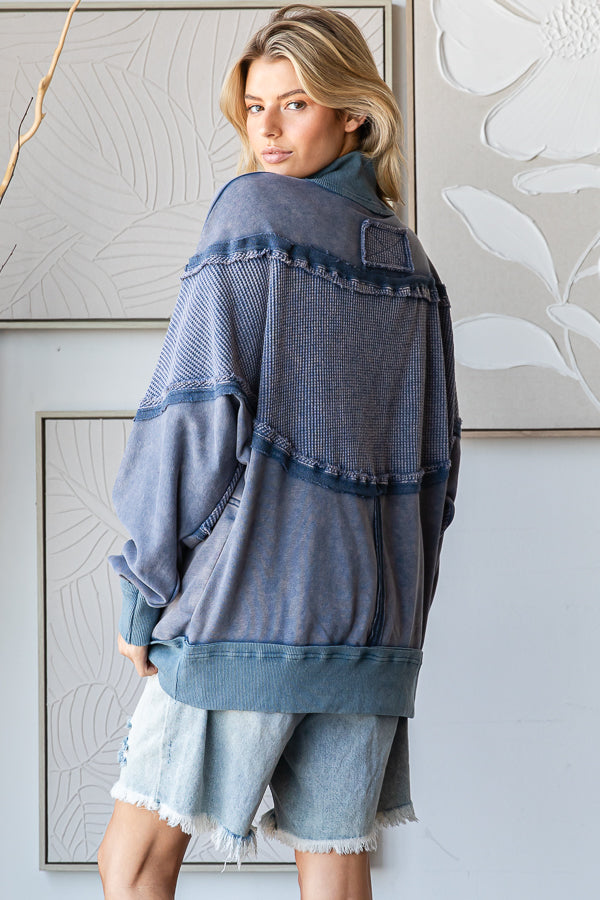 MINERAL WASHED FUNNELNECK LONG SLEEVE PULLOVER TOP