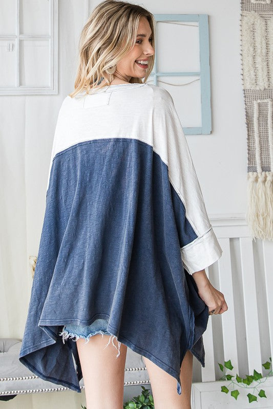 MINERAL WASHED COLOR BLOCK DETAIL LOOSE TEE
