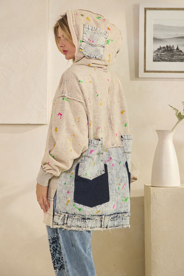 WASHED SPLATTER PAINT LONG SLEEVE HOODIE