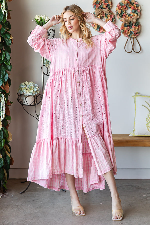 WASHED BUTTON FRONT RUFFLE HEM LONG DUSTER