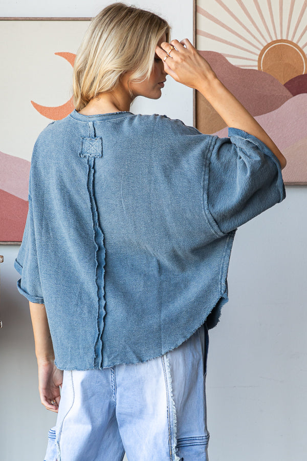 WASHED DROP SHOULDER RELAXED CROPPED TOP