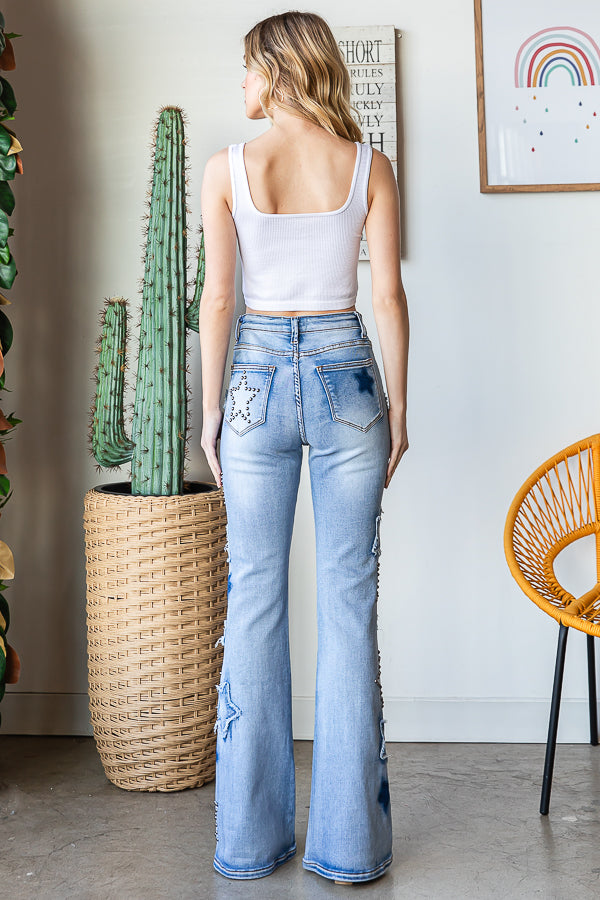 STAR STUDDED DENIM JEANS