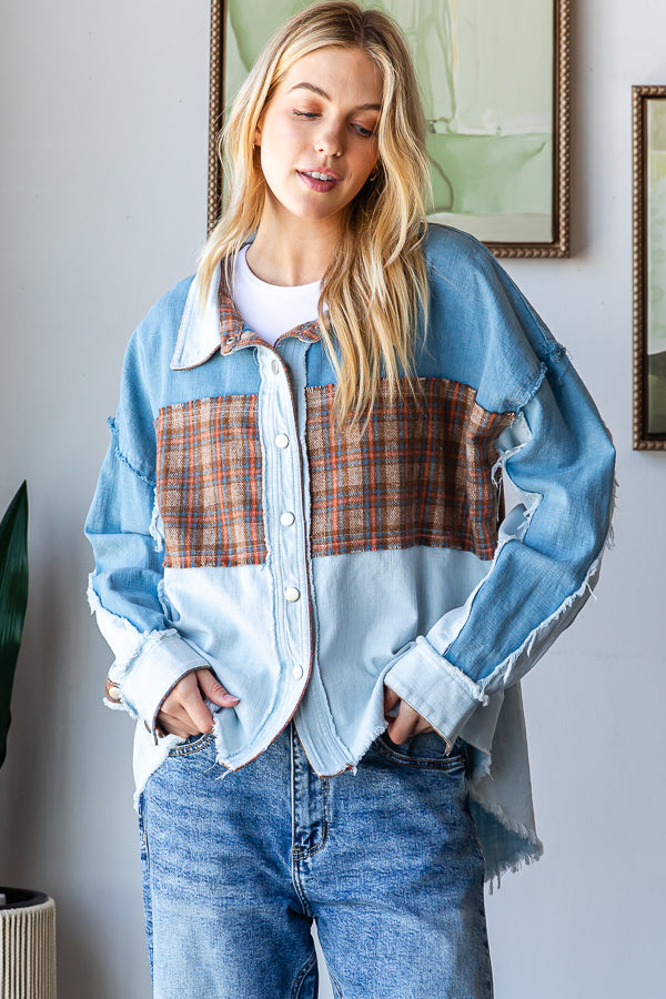 WASHED BUTTON FRONT DENIM TOP