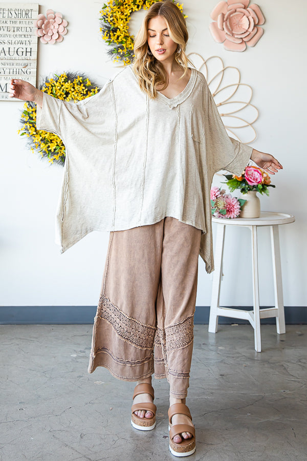 OVERSIZED V NECK SHARKBITE HEM SOFT KNIT TOP
