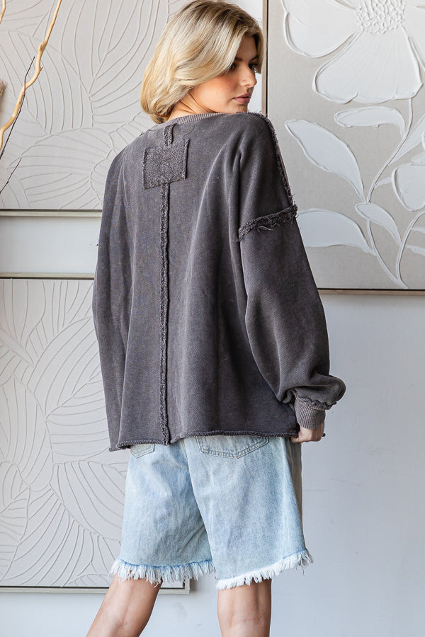 WASHED STAR PATCHWORK SOFT PULLOVER TOP