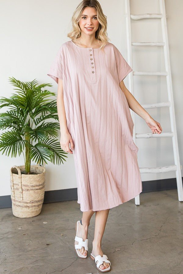 MINERAL WASHED BUTTON FRONT SIDE SLITS TUNIC DRESS