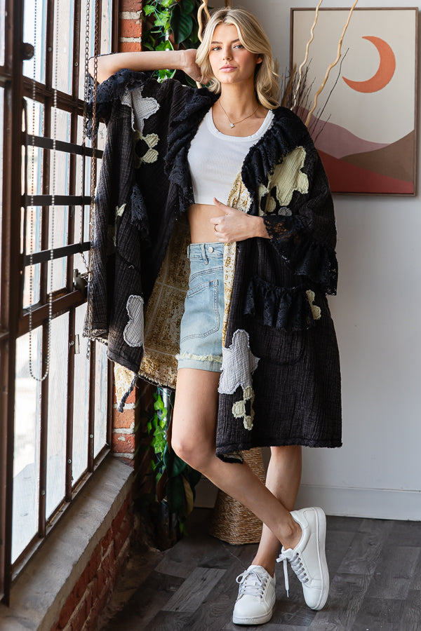 FLOWER PATCHWORK LACE RUFFLE DUSTER