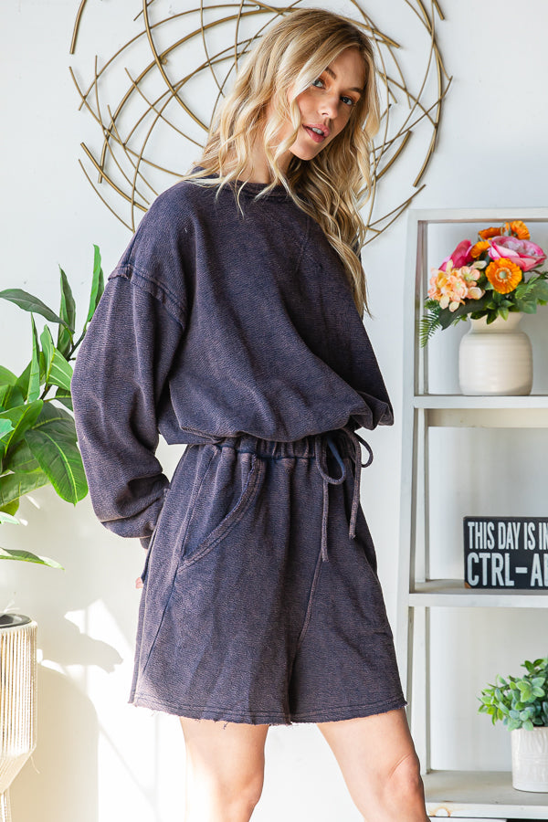 WASHED SCOOP BACK LONG SLEEVE ROMPER