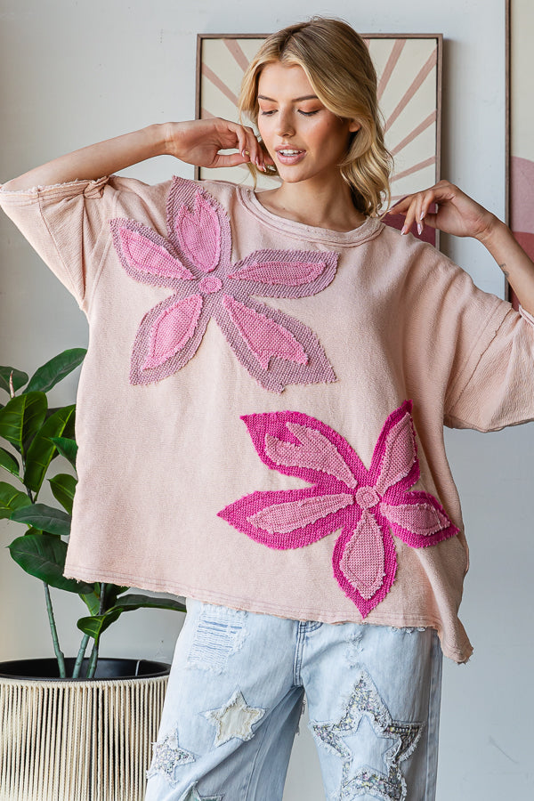 WASHED FLOWER PATCHWORK TERRY TOP
