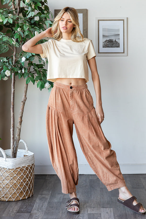 WASHED PLEAT DETAIL COTTON LINEN PANTS