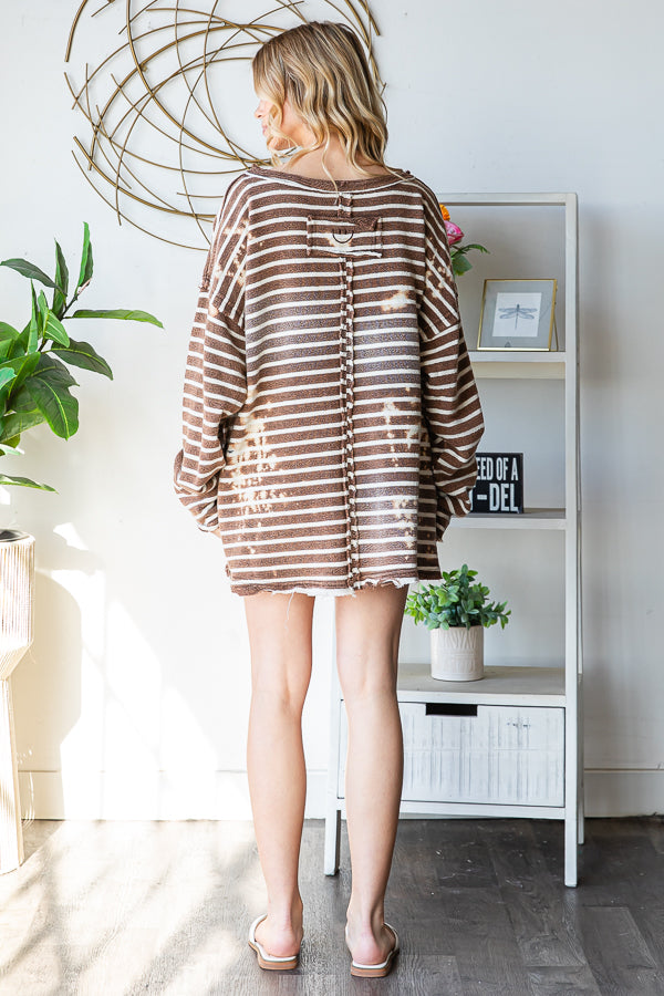 WASHED STRIPED LOOSE TOP SHORT TWO PIECE SET