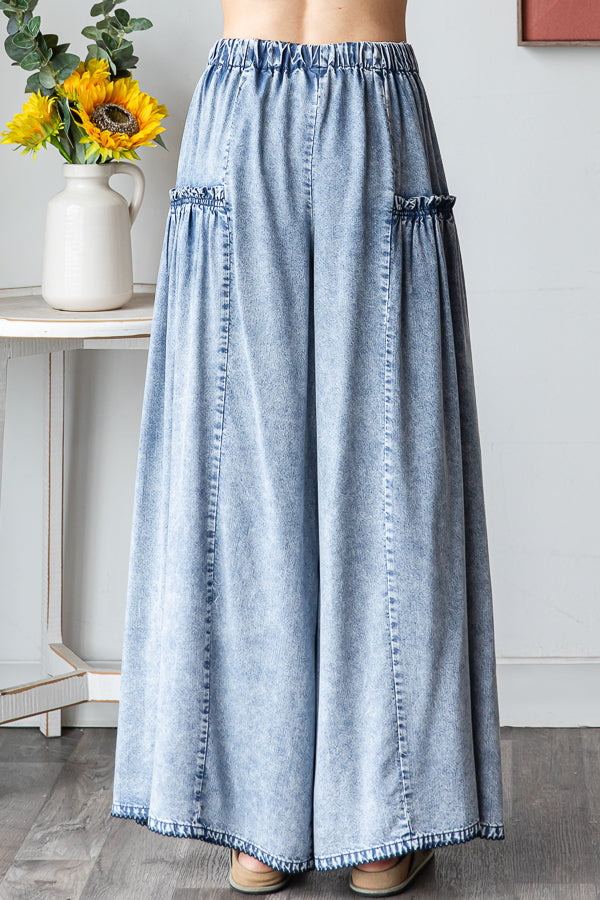WASHED TENCEL WIDE LEG PANTS