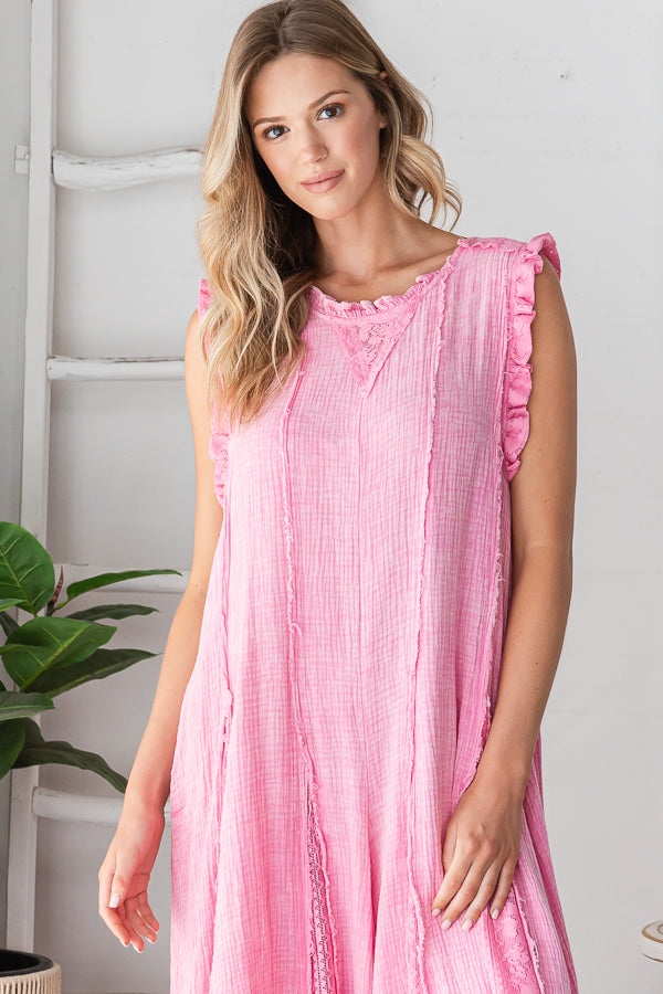 WASHED RUFFLE DETAIL COTTON GAUZE ROMPER