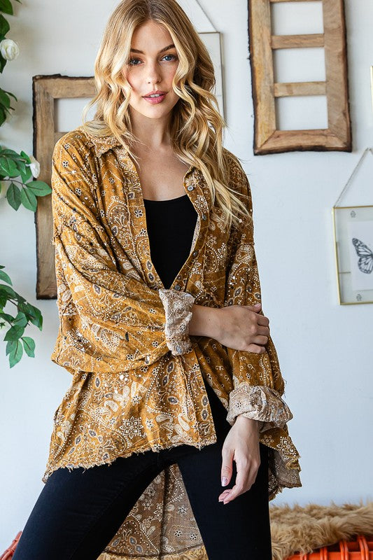 SCARF PRINTED BUTTON FRONT SHIRT